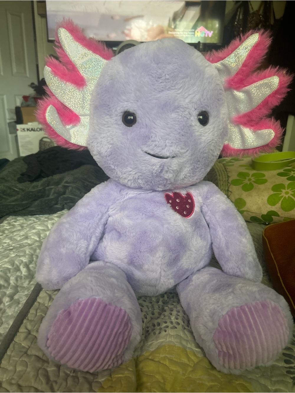 Plush Lavender Axolotl Stuffed Toy with Pink Accents - Cute Heart Detail